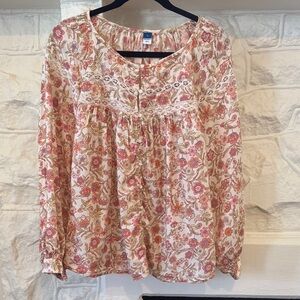 Old Navy Floral Blouse - Cream and Pink